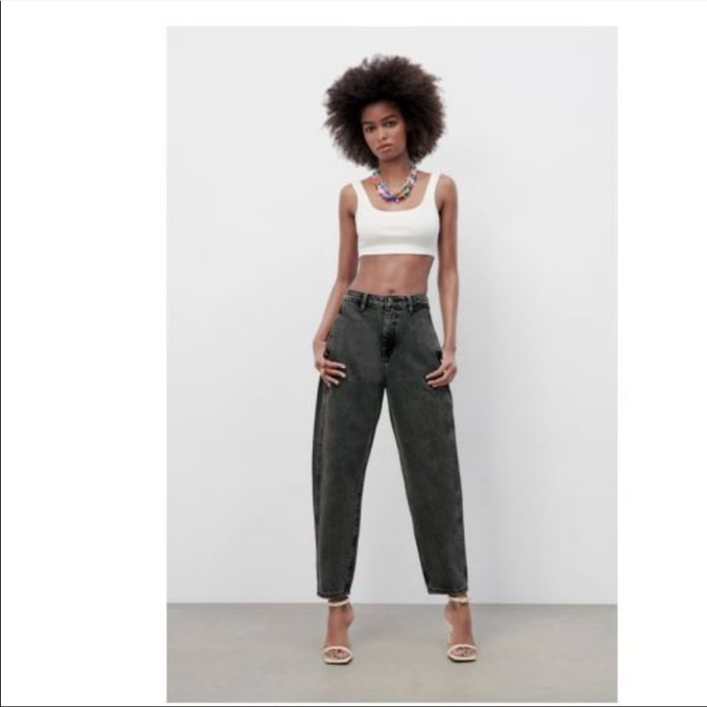 Zara Balloon Fit high waisted dark wash mom jean